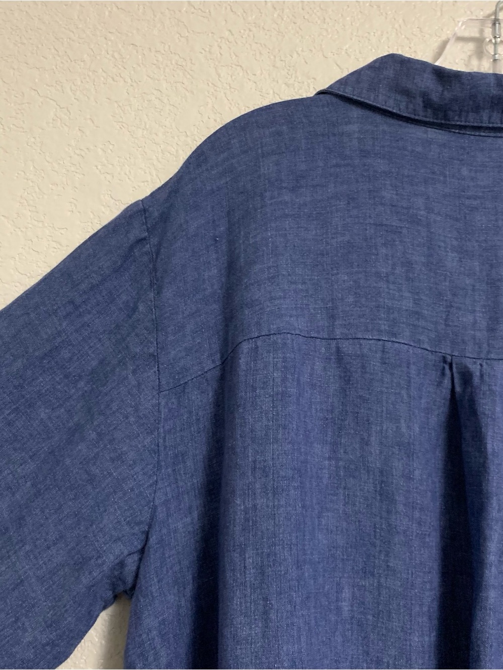Eileen Fisher Linen Shirt Top Womens 1X Organic Linen Delave Classic Collar Blue - Picture 10 of 16